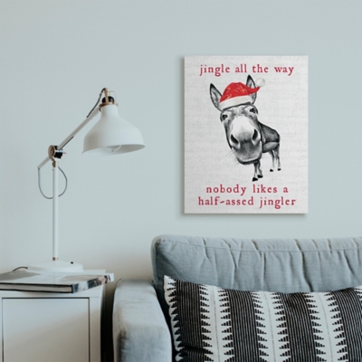 Stupell Jingle All the Way Quote Sassy Christmas Donkey, 24 x 30, Canvas Wall Art, Off White