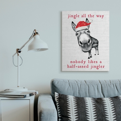 Stupell Jingle All the Way Quote Sassy Christmas Donkey, 30 x 40, Canvas Wall Art, Off White