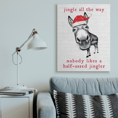 Stupell Jingle All the Way Quote Sassy Christmas Donkey, 36 x 48, Canvas Wall Art, Off White