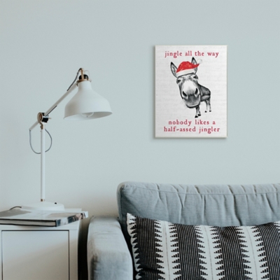 Stupell Jingle All the Way Quote Sassy Christmas Donkey, 13 x 19, Wood Wall Art, Off White