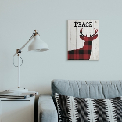 Stupell Checker Plaid Reindeer Rustic Peace Text, 16 x 20, Canvas Wall Art, Off White