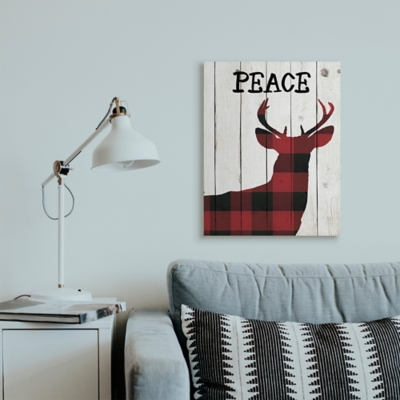 Stupell Checker Plaid Reindeer Rustic Peace Text, 24 x 30, Canvas Wall Art, Off White