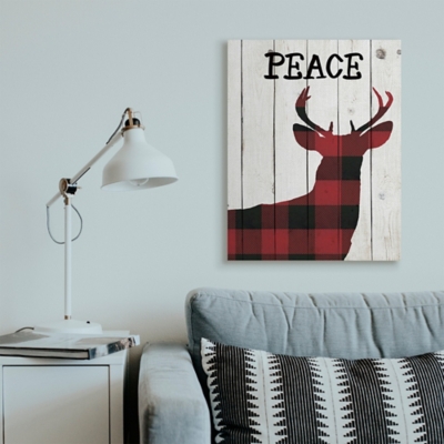 Stupell Checker Plaid Reindeer Rustic Peace Text, 30 x 40, Canvas Wall Art, Off White