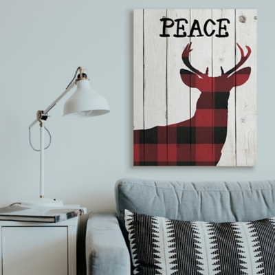 Stupell Checker Plaid Reindeer Rustic Peace Text, 36 x 48, Canvas Wall Art, Off White
