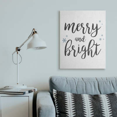 Stupell Festive Merry and Bright Winter Phrase Snowflakes, 30 x 40, Canvas Wall Art, Off White