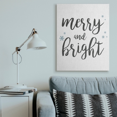 Stupell Festive Merry and Bright Winter Phrase Snowflakes, 36 x 48, Canvas Wall Art, Off White