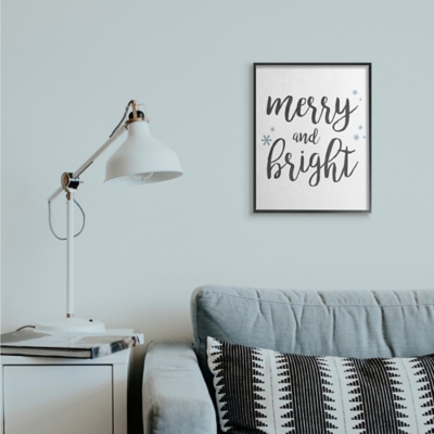 Stupell Festive Merry and Bright Winter Phrase Snowflakes, 16 x 20, Framed Wall Art, Off White