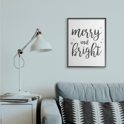 Stupell Festive Merry and Bright Winter Phrase Snowflakes, 24 x 30, Framed Wall Art, Off White