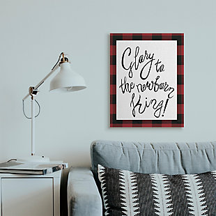 Stupell Glory to Newborn King Checker Plaid Christmas Phrase, 24 x 30, Canvas Wall Art, Red, rollover