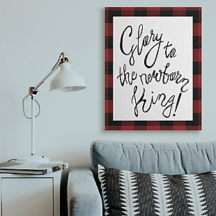 Stupell Glory to Newborn King Checker Plaid Christmas Phrase, 36 x 48, Canvas Wall Art, Red, rollover