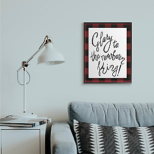 Stupell Glory to Newborn King Checker Plaid Christmas Phrase, 24 x 30, Framed Wall Art, Red, rollover