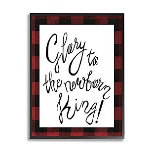 Stupell Glory to Newborn King Checker Plaid Christmas Phrase, 24 x 30, Framed Wall Art, Red, large