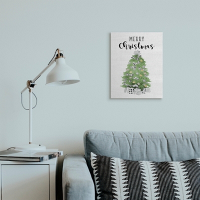 Stupell Charming Soft Green Fir Tree Merry Christmas Text, 16 x 20, Canvas Wall Art, Off White