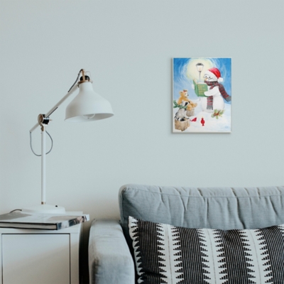Stupell Christmas Snowman Reading Winter Holiday Animals, 10 x 15, Wood Wall Art, Blue
