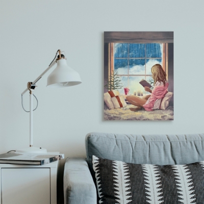 Stupell Girl Reading by Snowy Window Winter Holiday, 24 x 30, Canvas Wall Art, Multi