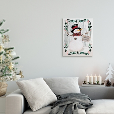 Stupell Winter Welcome Greeting Snowman Forest Holly Florals, 16 x 20, Canvas Wall Art, Green