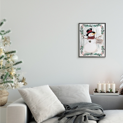 Stupell Winter Welcome Greeting Snowman Forest Holly Florals, 11 x 14, Framed Wall Art, Green