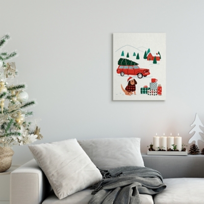 Stupell Vintage Red Car Christmas Festive Santa Dog, 16 x 20, Canvas Wall Art, Off White