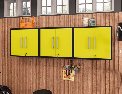 Eiffel Floating Garage Storage Cabinet (Set of 3), Black/Yellow