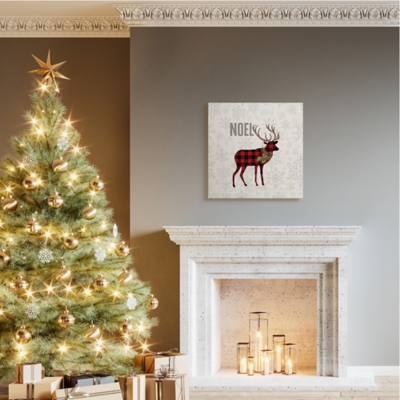 Stupell Noel Phrase Patchwork Reindeer Christmas Snowflakes, 30 x 30, Canvas Wall Art, Beige
