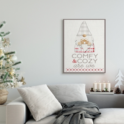 Stupell Comfy and Cozy Phrase Red Plaid Christmas Gnome , 24 x 30, Canvas Wall Art, Off White