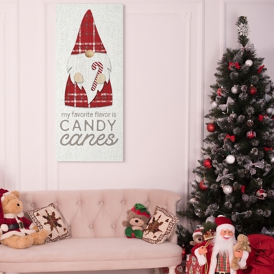 Stupell Candy Canes Phrase Red Plaid Christmas Gnome, 20 x 48, Canvas Wall Art, Off White, large
