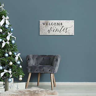 Stupell Welcome Winter Phrase Geometric Snowflake Pattern, 10 x 24, Canvas Wall Art, Off White, rollover