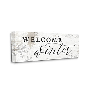 Stupell Welcome Winter Phrase Geometric Snowflake Pattern, 10 x 24, Canvas Wall Art, Off White, large