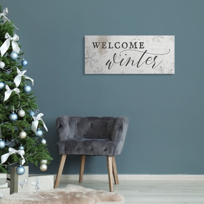 Stupell Welcome Winter Phrase Geometric Snowflake Pattern, 13 x 30, Canvas Wall Art, Off White