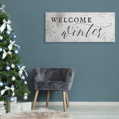Stupell Welcome Winter Phrase Geometric Snowflake Pattern, 17 x 40, Canvas Wall Art, Off White