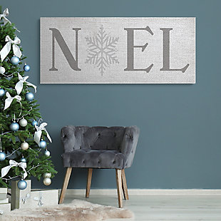 Stupell Noel Christmas Phrase Winter Snowflake Typography, 20 x 48, Canvas Wall Art, Beige, rollover