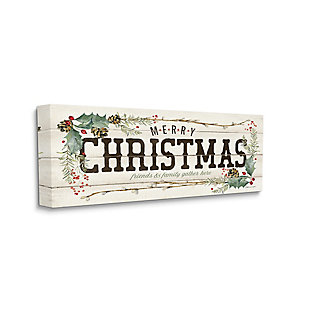 Stupell Rustic Merry Christmas Friends and Family Sign, 10 x 24, Canvas Wall Art, Beige, large