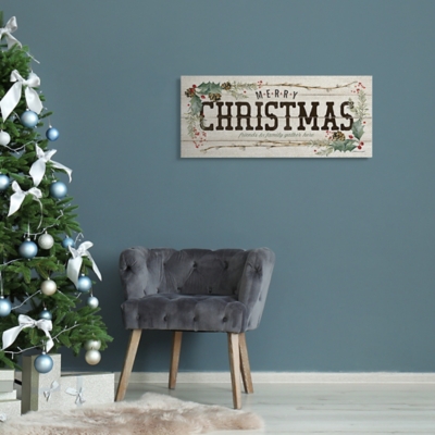 Stupell Rustic Merry Christmas Friends and Family Sign, 13 x 30, Canvas Wall Art, Beige