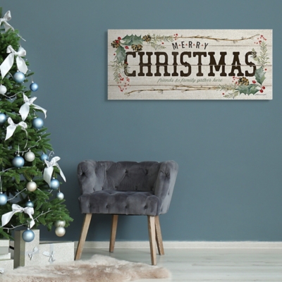 Stupell Rustic Merry Christmas Friends and Family Sign, 17 x 40, Canvas Wall Art, Beige