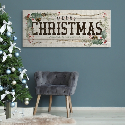 Stupell Rustic Merry Christmas Friends and Family Sign, 20 x 48, Canvas Wall Art, Beige