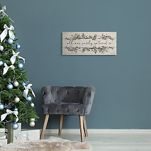 Stupell All Safely Gathered Phrase Winter Holly Florals, 10 x 24, Canvas Wall Art, Beige, rollover