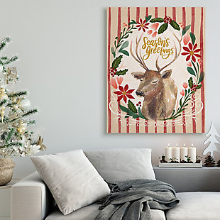 Stupell Seasons Greetings Holiday Wreath Soft Reindeer Portrait, 36 x 48, Canvas Wall Art, Red, rollover