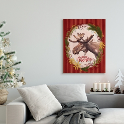 Stupell Merry Chris-Moose Holiday Wreath Rustic Animal Pun, 24 x 30, Canvas Wall Art, Red, rollover