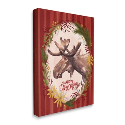 Stupell Merry Chris-Moose Holiday Wreath Rustic Animal Pun, 24 x 30, Canvas Wall Art, Red, large