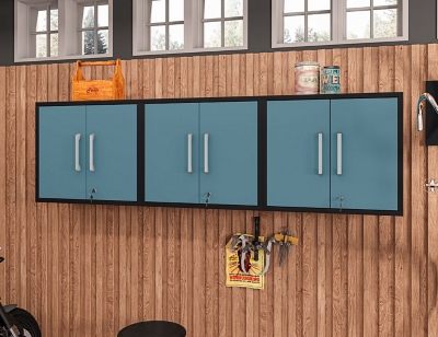 Eiffel Floating Garage Storage Cabinet (Set of 3), Black/Aqua Blue