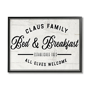 Stupell Claus Family Bed and Breakfast Charming Christmas Holiday, 16 x 20, Canvas Wall Art, Black, large
