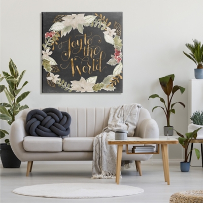 Stupell Joy to the World Chic Christmas Wreath Red Holly, 36 x 36, Canvas Wall Art, Gray, rollover