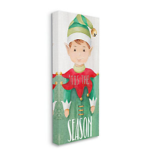 Stupell Industries  Tis the Season Green Christmas Elf Bell Hat, 10 x 24, Canvas Wall Art, Green, large