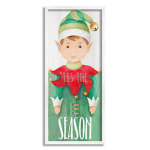 Stupell Industries  Tis the Season Green Christmas Elf Bell Hat, 10 x 24, Framed Wall Art, Green, large