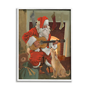 Stupell Industries Santa Clause Playing Guitar Christmas Family Dog Singing, 24 x 30, Framed Wall Art, Multi, large