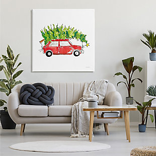 Stupell Industries Vintage Red Car Oversized Christmas Tree Watercolor, 36 x 36, Canvas Wall Art, Red, rollover