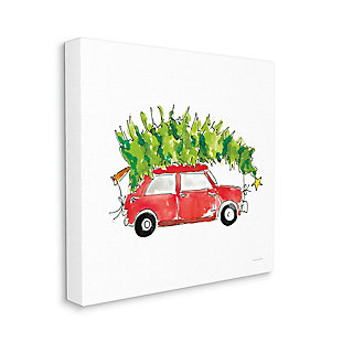 Stupell Industries Vintage Red Car Oversized Christmas Tree Watercolor, 36 x 36, Canvas Wall Art, Red, large