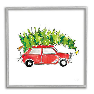 Stupell Industries Vintage Red Car Oversized Christmas Tree Watercolor, 17 x 17, Framed Wall Art, Red, large