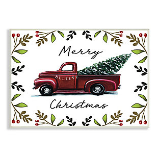 Stupell Industries Merry Christmas Red Holly Believe Farm Truck, 13 x 19, Wood Wall Art, Red, large