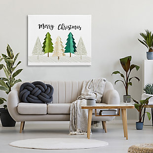 Stupell Industries Merry Christmas Greeting Modern Minimal Pine Trees, 36 x 48, Canvas Wall Art, Green, rollover